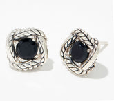 JAI Sterling Silver Black Spinel Basketweave Stud Earrings